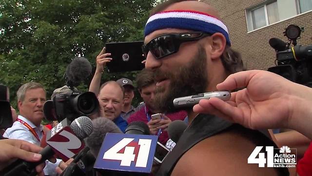 Anthony Sherman makes an entrance at training camp