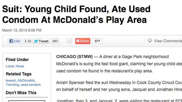 McDonald's Sued After Child Eats Used Condom