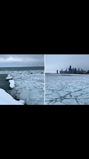 Incredible footage of a frozen Lake Michigan at the Chicago Lakefront