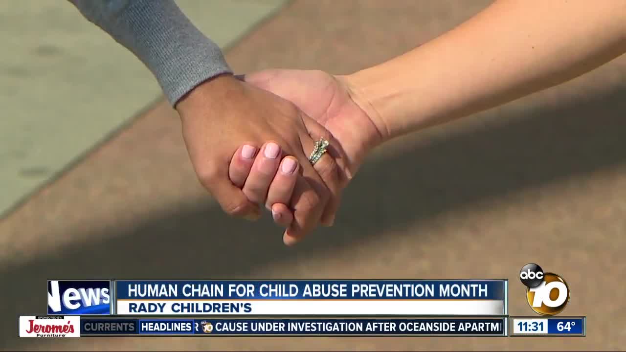 Human chain formed at Rady Children's Hospital