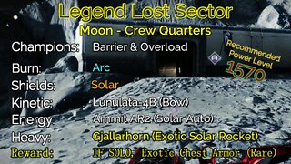 Destiny 2 Legend Lost Sector: Moon - K1 Crew Quarters 9-7-22 on my Titan