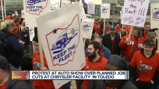 Protests at Cobo over planned job cuts at Chrysler facility in Ohio