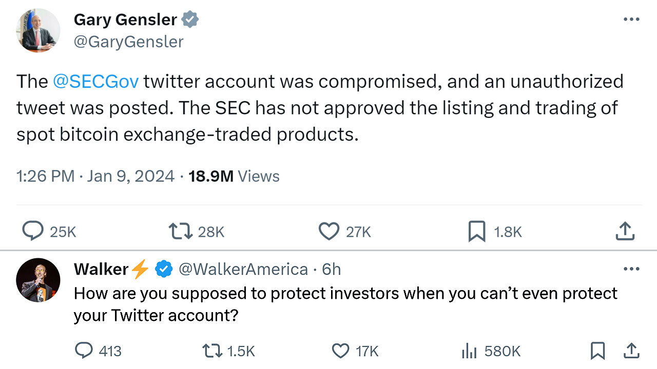 The SEC's X (Twitter) Account HACKED! Posts Fake Msg: "We Just Approved Bitcoin Spot ETFs" 👨🏻‍💻🪙