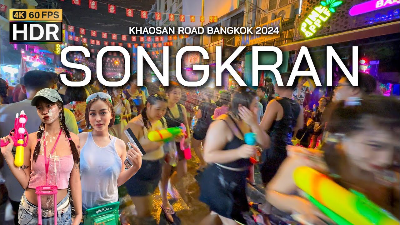 🇹🇭 4K HDR - 2024 Bangkok Songkran festival at Khaosan road