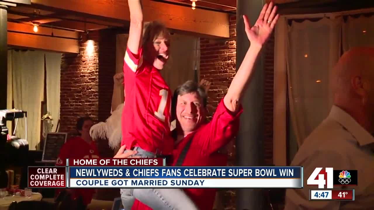 Newlyweds and Chiefs fans celebrate Super Bowl win