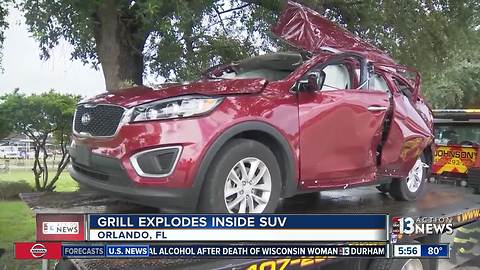 Grill explodes grill inside SUV