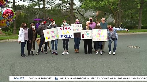 Surprise drive by birthday celebration held in Annapolis for 90 year old