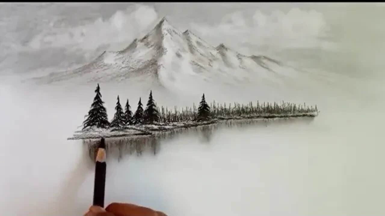 Pencil drawing landscape scenery