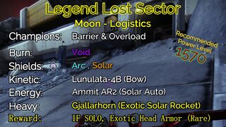 Destiny 2 Legend Lost Sector: Moon - K1 Logistics 9-8-22