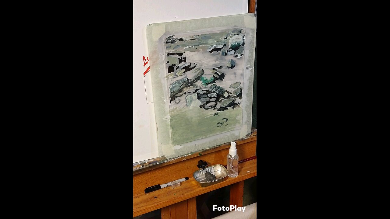 rocks in a stream painting: it's starting look like more than random marks