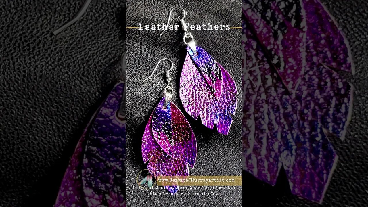 INDIGO, 2 inch leather feather earrings #genuineleather #leather #handmade #purple #jewelry