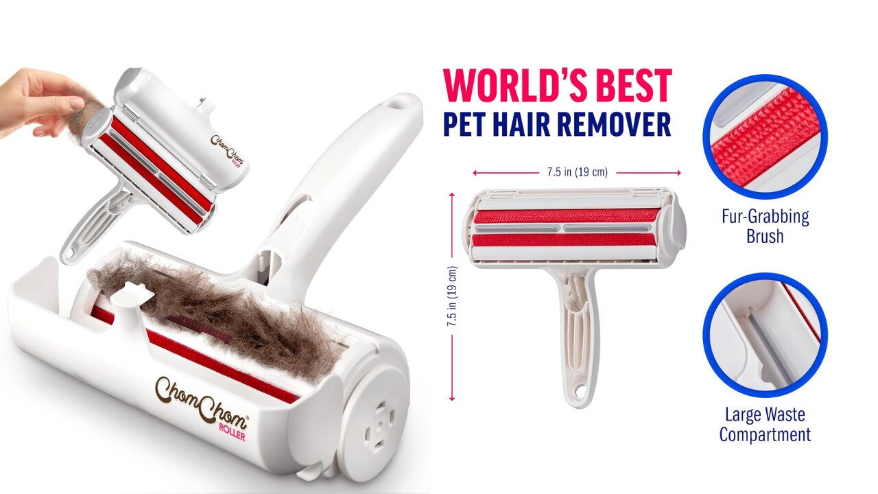 Chom Chom Roller Pet Hair Remover and Reusable Lint Roller - INFO IN DESCRIPTION