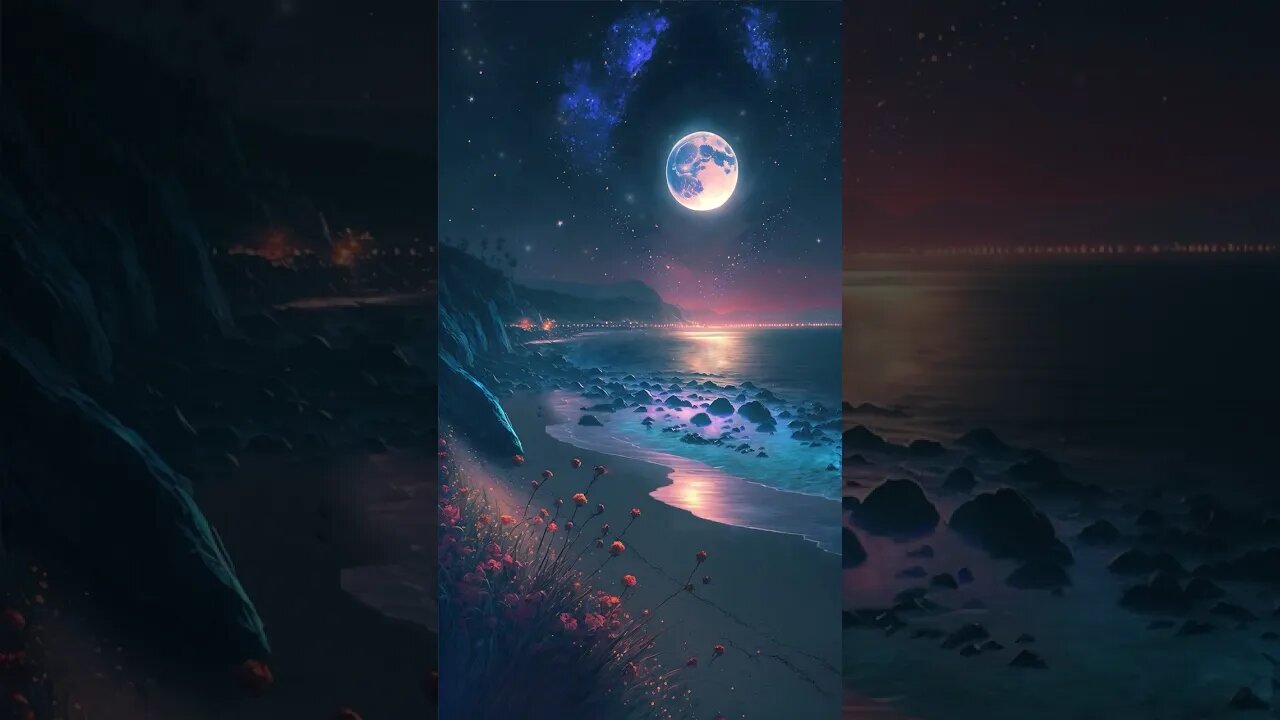 #fantasy #beach #moon #star #night #blue #pink #summer #digitalart #ringtone #shorts