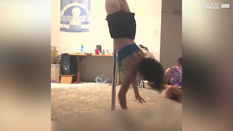 Pole dancer spins way too much!