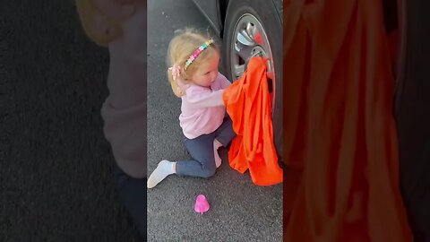 2 Year Old Changing Tire Lesson…