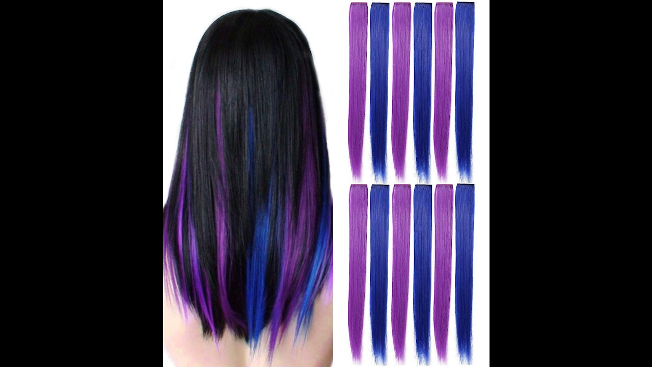 12 Pcs Colored Party Highlights Colorful Clip in Hair Extensions