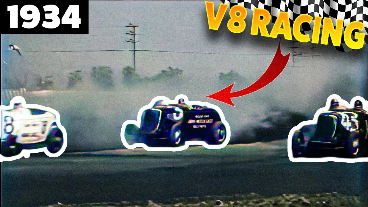 [1934] V8 Racing, Los Angeles, California | Gilmore Road Race [RESTORED FOOTAGE] AI Enhanced