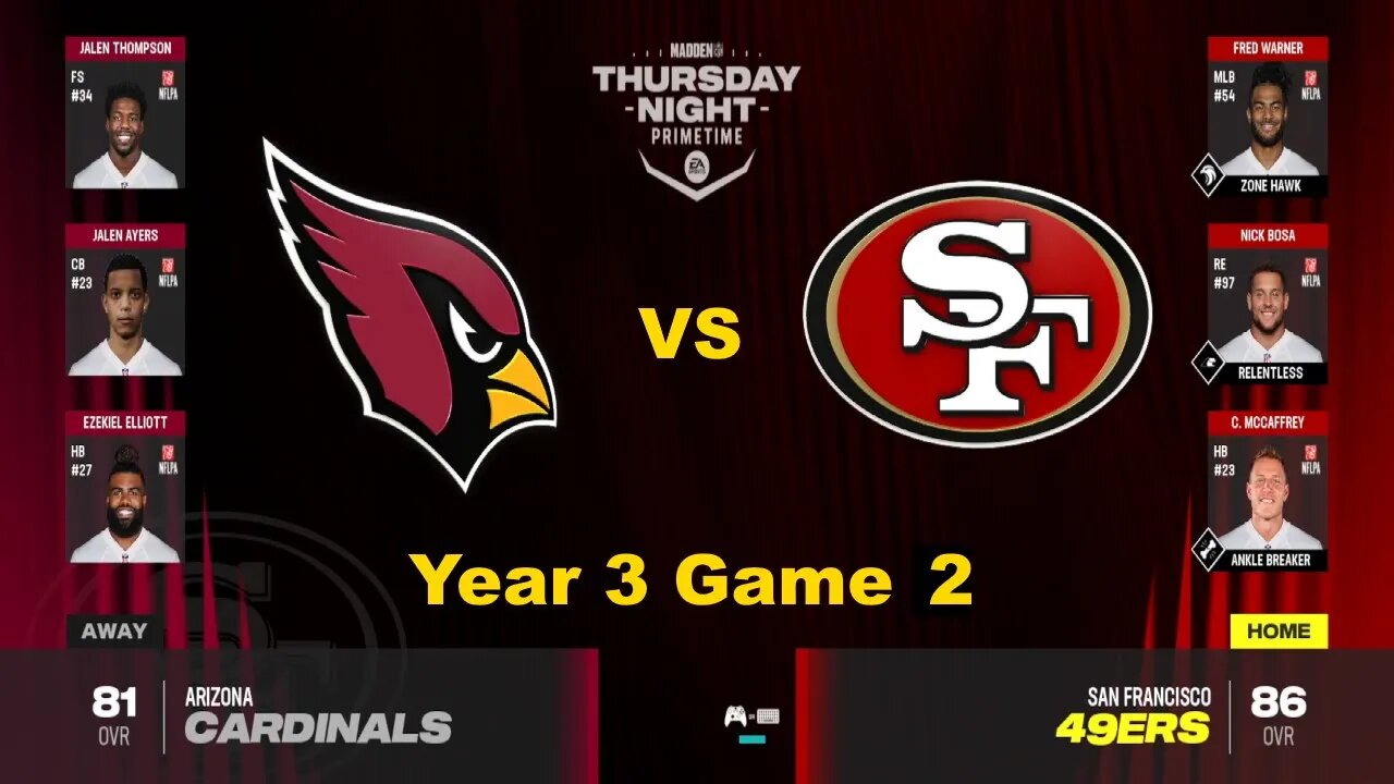 Madden 24 Year 2025 Game 2 Cardinals Vs 49ers | 3x speed