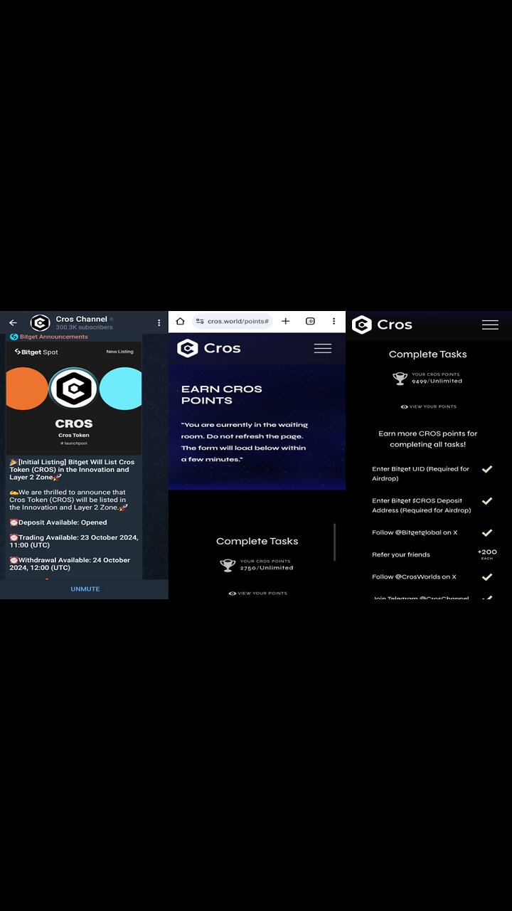 Cros Airdrop | Listing On 23 October | Submit Bitget Exchange UID And Address | Complete Social Task