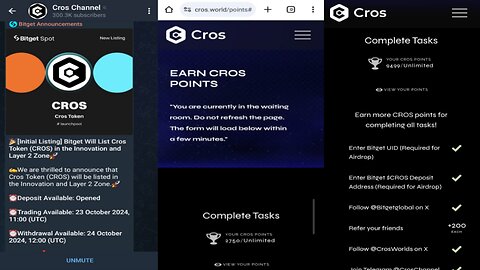 Cros Airdrop | Listing On 23 October | Submit Bitget Exchange UID And Address | Complete Social Task