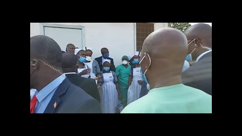 President Weah visits hospital in Buchanan after fire incident.