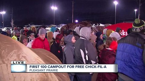 Dozens camp out overnight for grand opening of Chick-fil-A in Pleasant Prairie