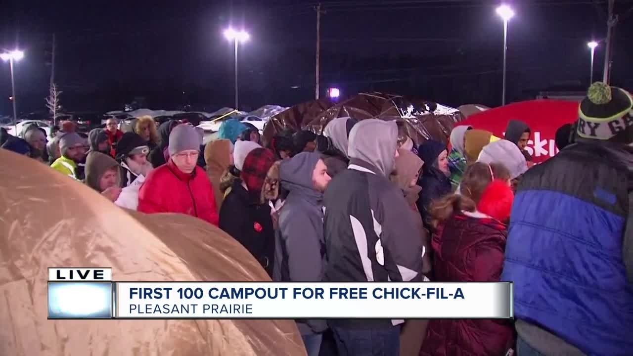 Dozens camp out overnight for grand opening of Chick-fil-A in Pleasant Prairie