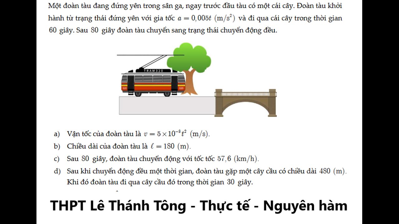 THPT Lê Thánh Tông: Một đoàn tàu đang đứng yên trong sân ga, ngay trước đầu tàu có một cái cây.