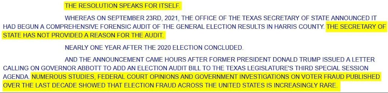 Houston, TX - 2021-09-28 Commissioners Court (Election Fraud-Increasingly Rare Nationally)