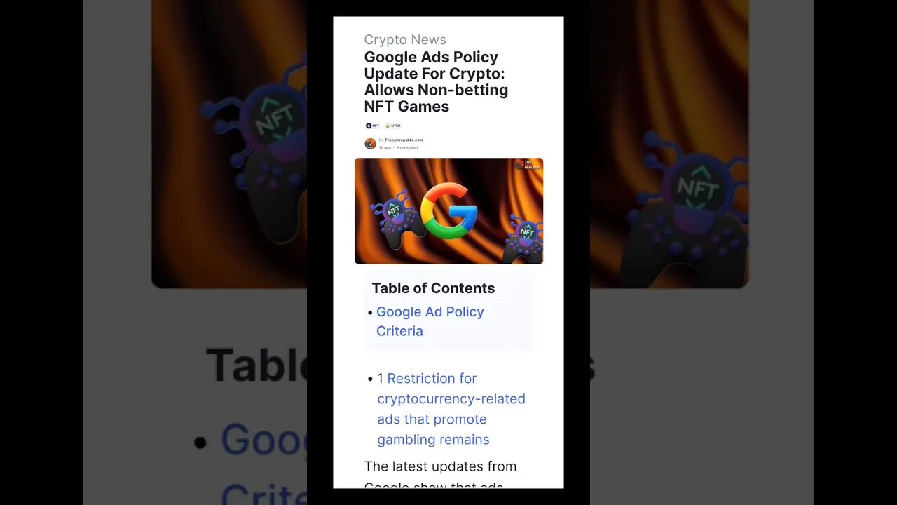 Google Ads and Crypto | Google Ads Policy Update For Crypto: Allows Non-betting NFT Games |