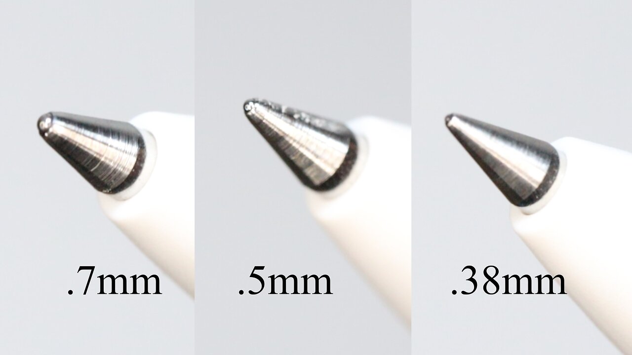 .7mm vs .5mm vs .38mm pen sizes up close