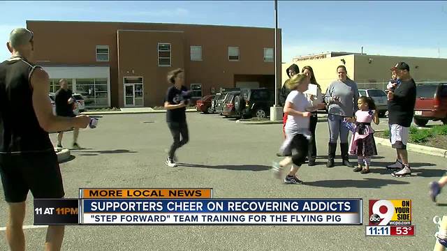 Supporters cheer on recovering addicts preparing for Flying Pig Marathon
