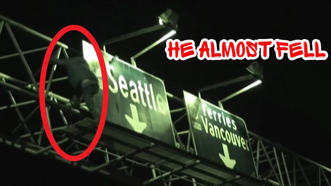 HE ALMOST FELL😲 | "FU*K THE POLICE" GRAFFITI CLIMBING THE HIGHWAY