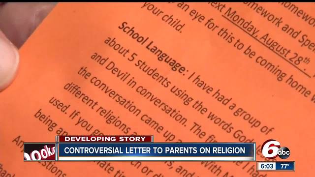 Letter from McCordsville 1st grade teacher: Keep "God, Jesus and Devil" out of class conversation