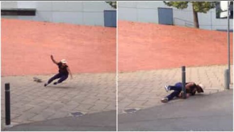 Tenta acrobazie in skateboard ma finisce contro un palo