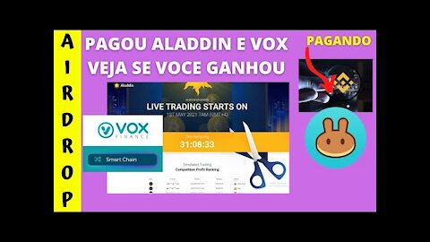 AIRDROP DA VOX PAGOU | ALADDIN PAGOU VEJA SE VOCE RECEBEU | CAKE E BNB INFINITA SEGUEM PAGANDO