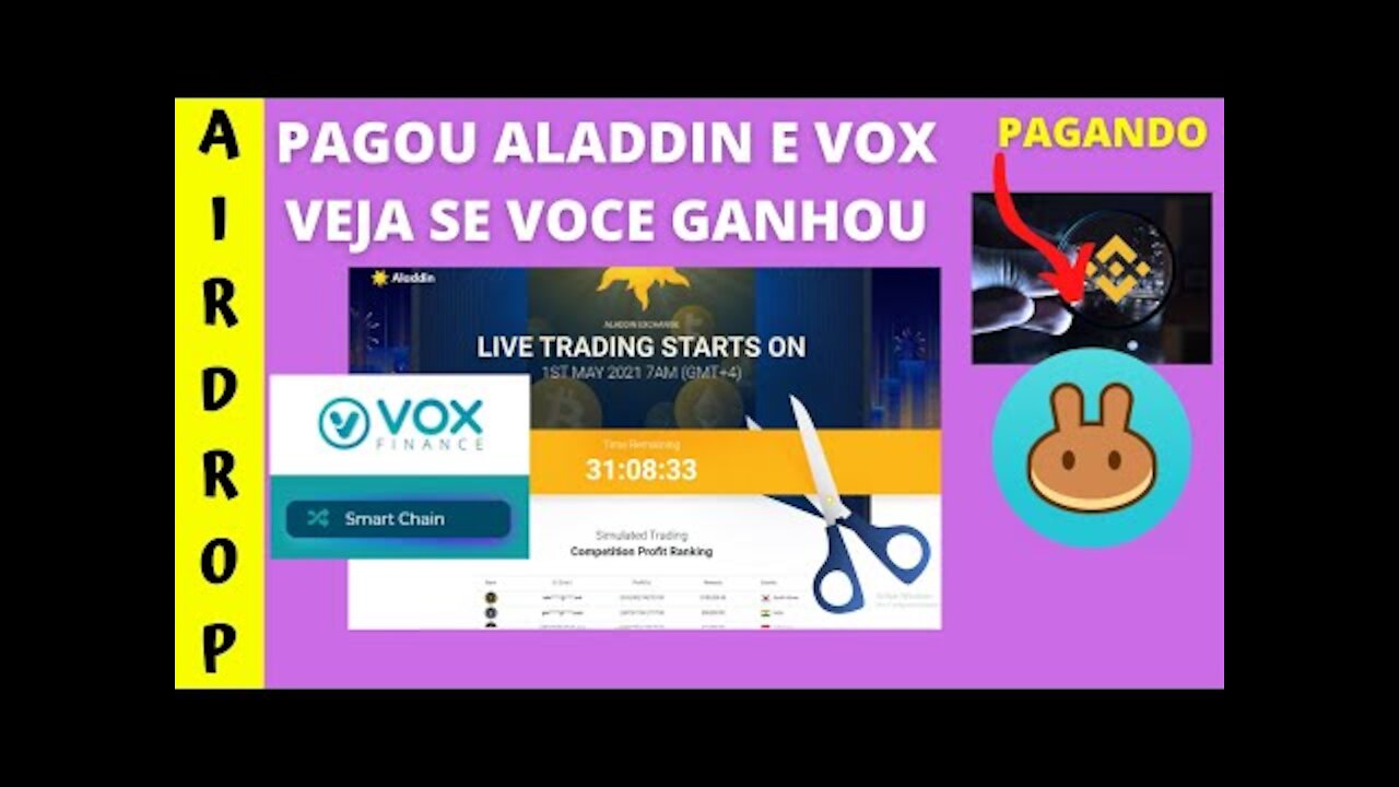 AIRDROP DA VOX PAGOU | ALADDIN PAGOU VEJA SE VOCE RECEBEU | CAKE E BNB INFINITA SEGUEM PAGANDO