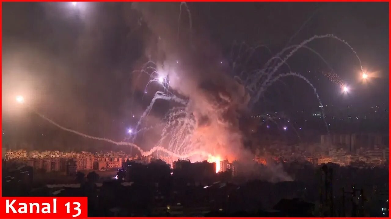 The footage of powerful explosions that shake Beirut overnight amid Israeli bombardment