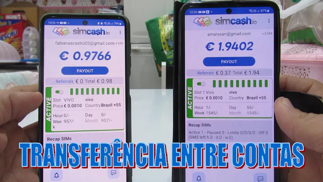 💥SimCash 💥Transferência entre contas. Mínimo de 0.50 de Euros💥