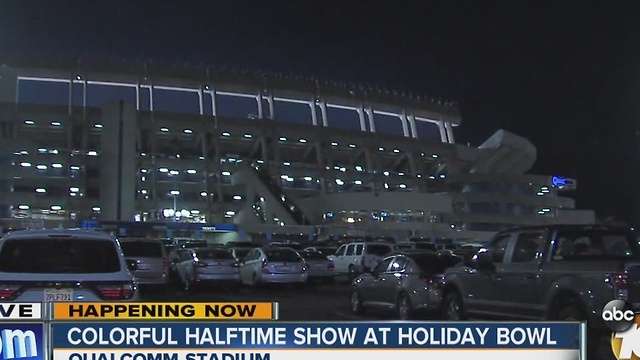 Colorful halftime show at Holiday Bowl