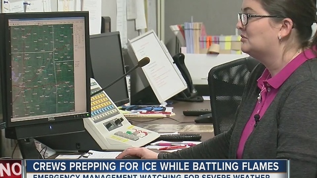 Area Crews Prepping For Ice While Fighting Flames
