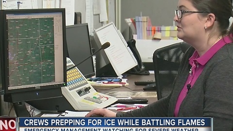 Area Crews Prepping For Ice While Fighting Flames