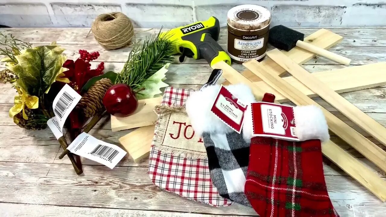 Christmas Stocking Ladder || Using Wood From Dollar Tree [ 1 EASY DIY ]