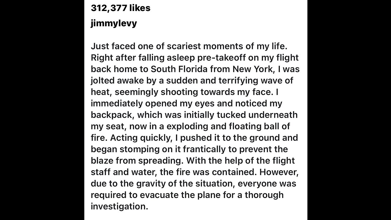 Ex 'American Idol' Star Jimmy Levy's backpack exploded into a 'ball of fire' on a flight