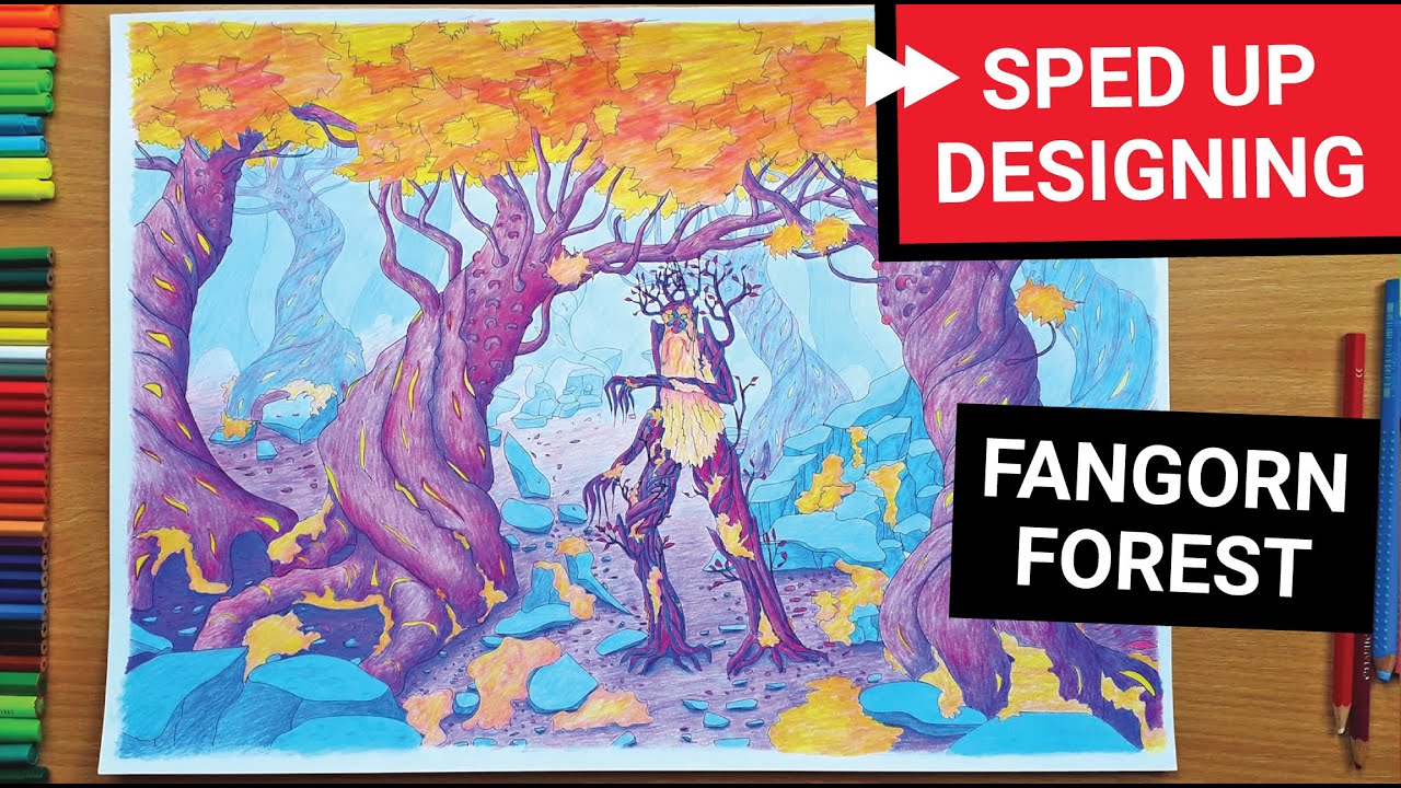 ⏩COZY FANGORN FOREST (10) How to color night scene with pencils. Coloring book design, LOTR motifs