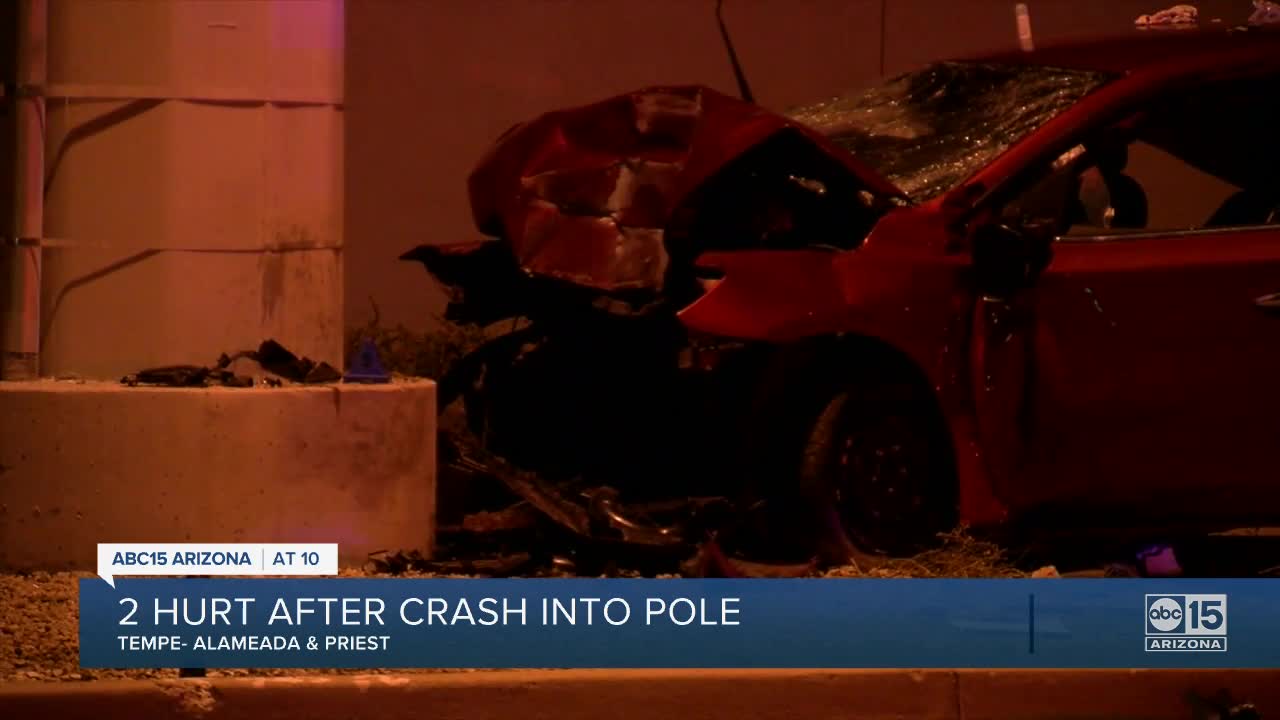 2 hospitalized after car crashes into pole near Priest and Alameda drives in Tempe