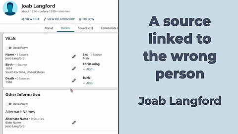 A source record linked to the wrong person in FamilySearch – Joab Langford