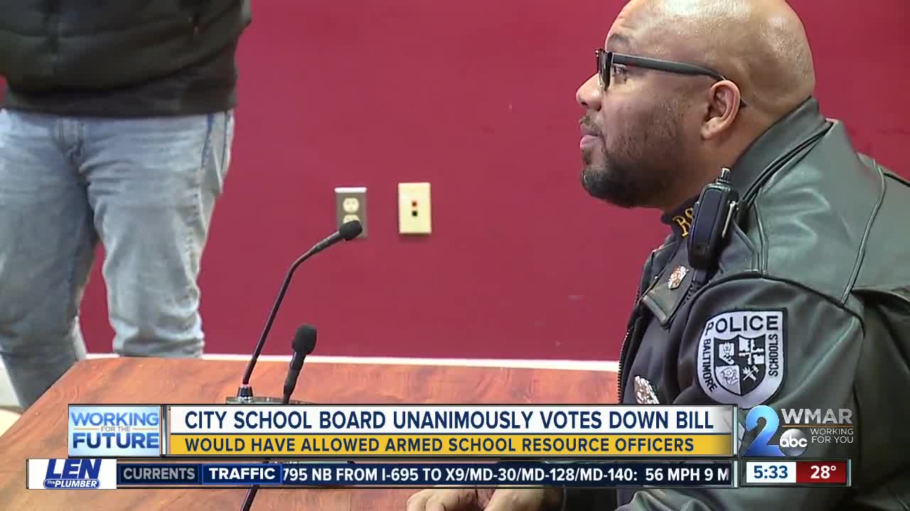 Balt. City School Board votes down bill to arm school police