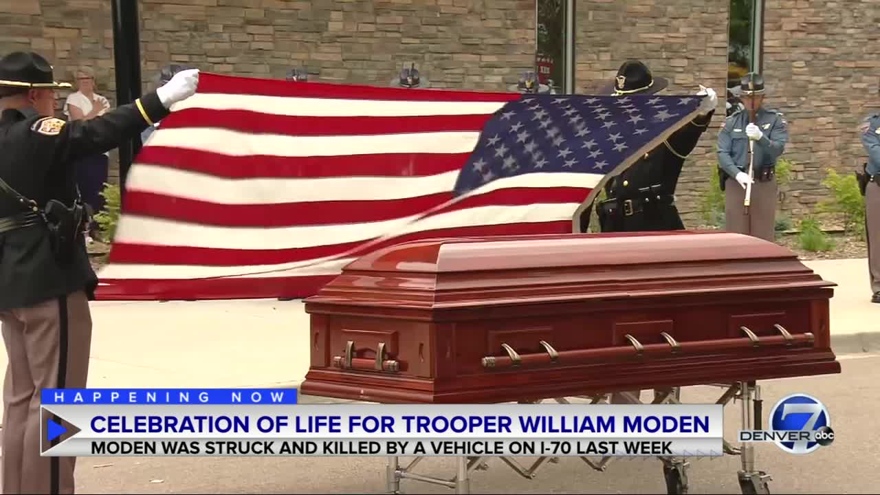 CSP troopers salute casket of Trooper William Moden after celebration of life