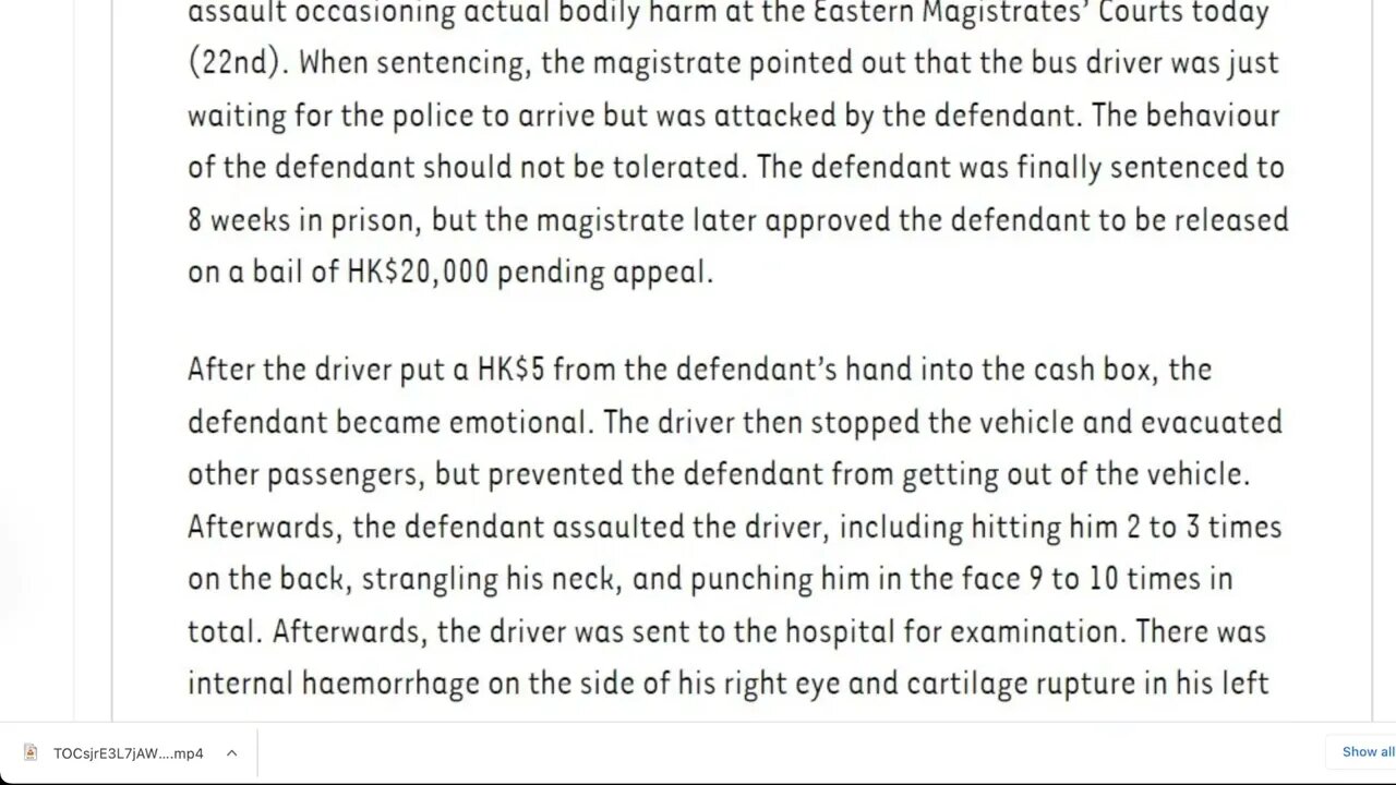 🟨 一名英國事務律師為港幣$4.3毆打巴士司機被判監八星期， 200,000港幣保釋等候不復上訴